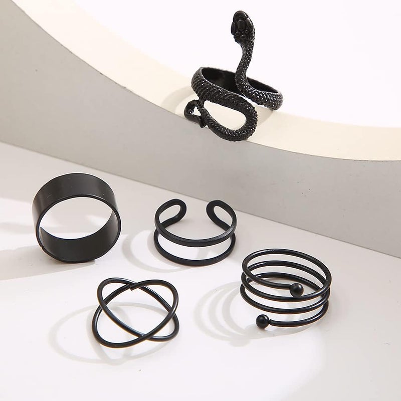 CSIYANJRY99 Black Knuckle Rings Set for Women Vintage Stackable Midi Rings Boho Crystal Pearl Sea Wave Finger Ring Pack - Image 3